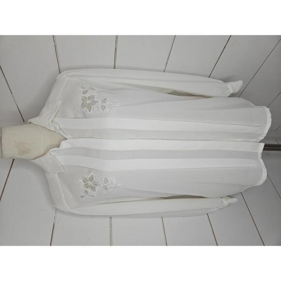 Vintage 80s Jordan New York size 7/8 white embroidered secretary office blouse - Picture 1 of 5